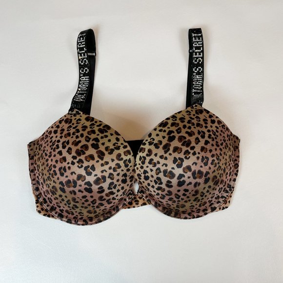 NWOT Victoria's Secret Bra 32DD Very Sexy Push-up Leopard Bling Straps Logo - Picture 1 of 10